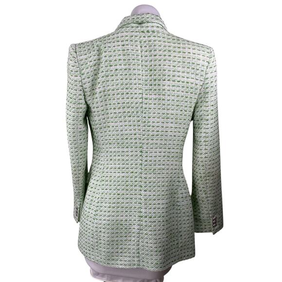 ZARA Light Green Plaid Tweed Long Sleeve Double-Breasted Blazer Coat Jacket Sz S - Picture 2 of 4